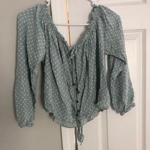 Off the shoulder tie shirt